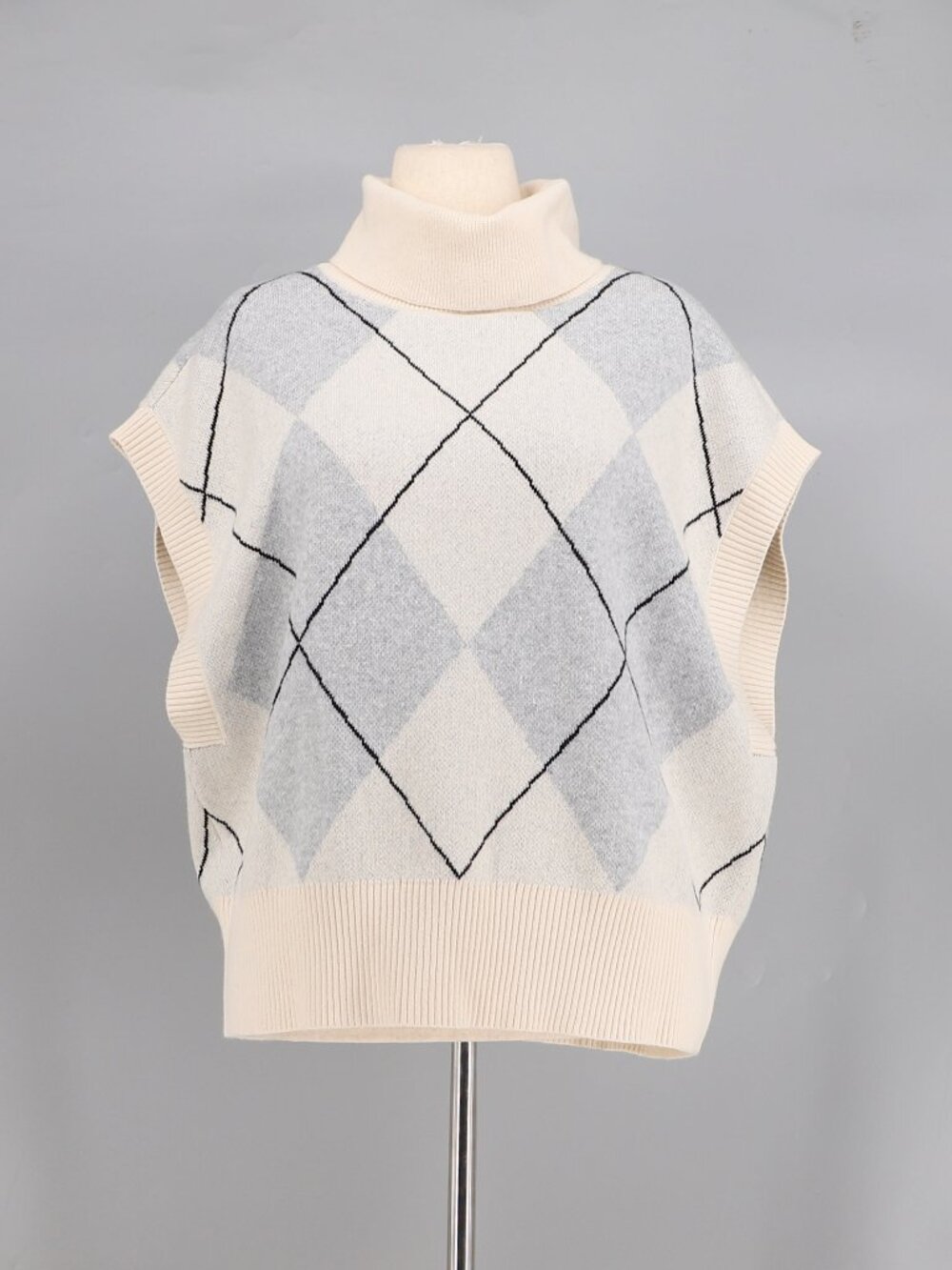 NWT LOFT Cream Turtleneck Argyle Sweater Shell Size XXL